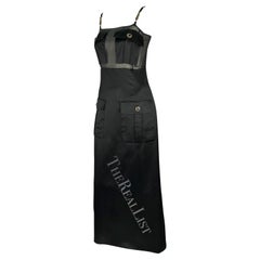 F/W 1996 Gianni Versace Runway Black Sheer Satin Rhinestone Medusa Pocket Gown