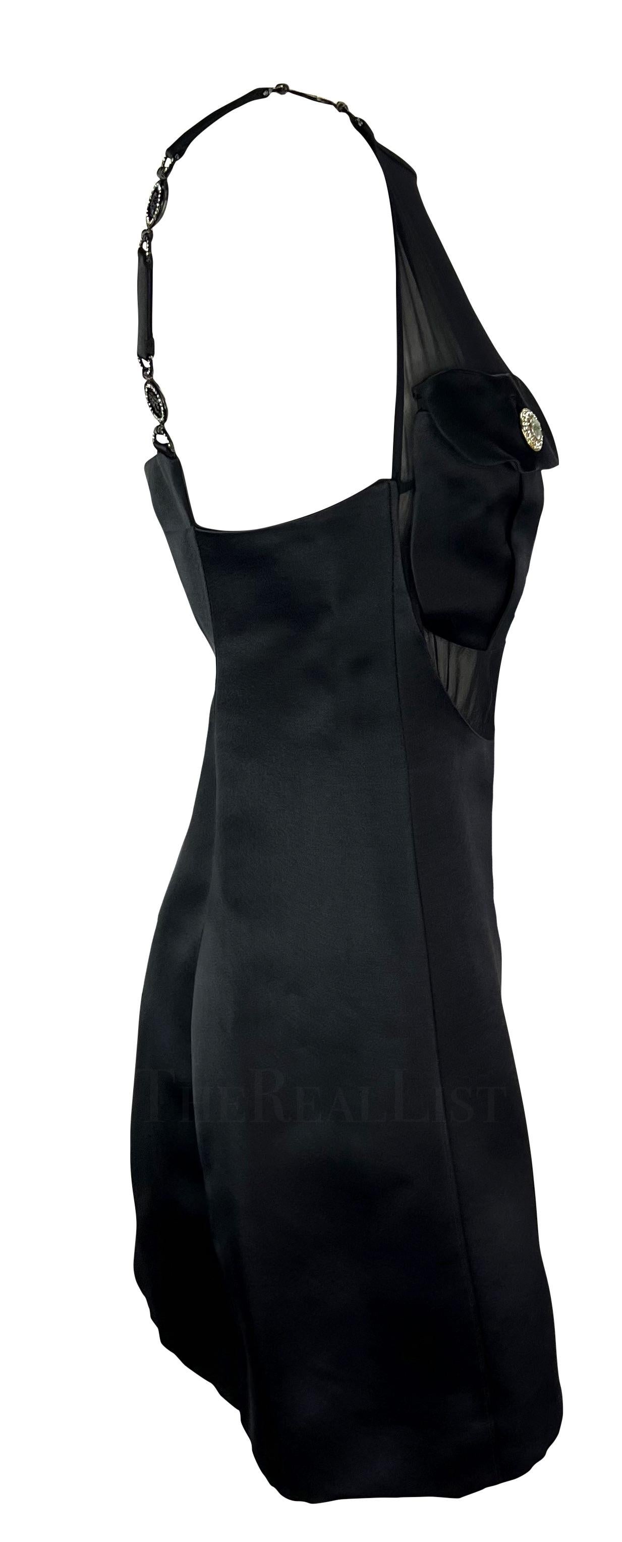 F/W 1996 Gianni Versace Runway Sheer Satin Rhinestone Medusa Pocket Mini Dress For Sale 8