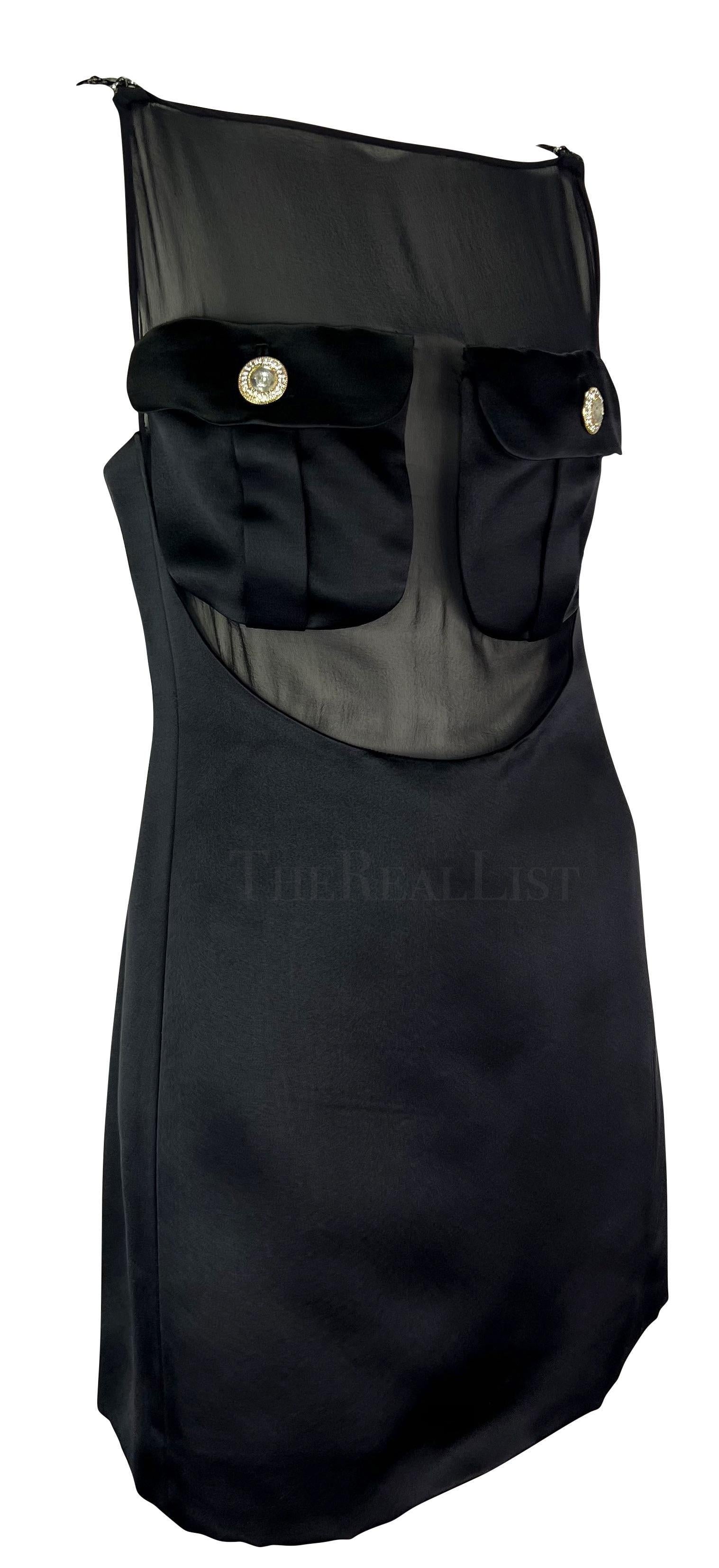 A/I 1996 Gianni Versace: mini abito in raso trasparente con strass e tasca a forma di Medusa in vendita 9