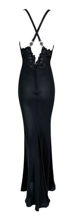 F/W 1996 Gianni Versace Vestido Pecho de Encaje Negro Semi-Transparente