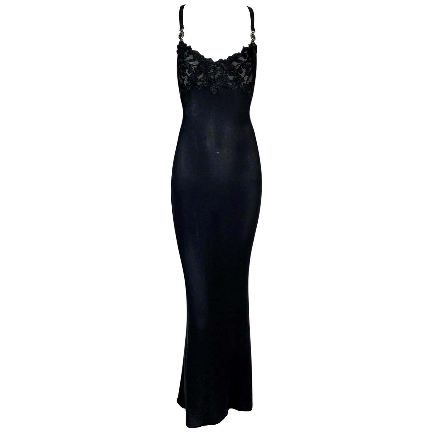 F/W 1996 Gianni Versace Semi-Sheer Black Lace Chest Gown Dress at ...