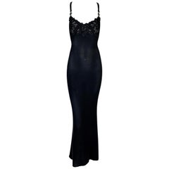 F/W 1996 Gianni Versace Semi-Sheer Black Lace Chest Gown Dress