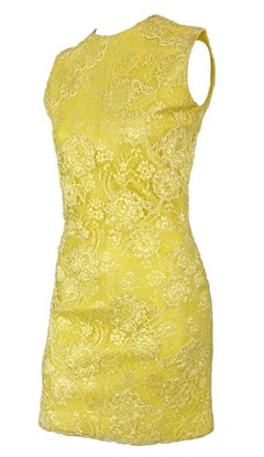F/W 1996 Gianni Versace Yellow Leather Lace Overlay Mini Sleeveless Dress