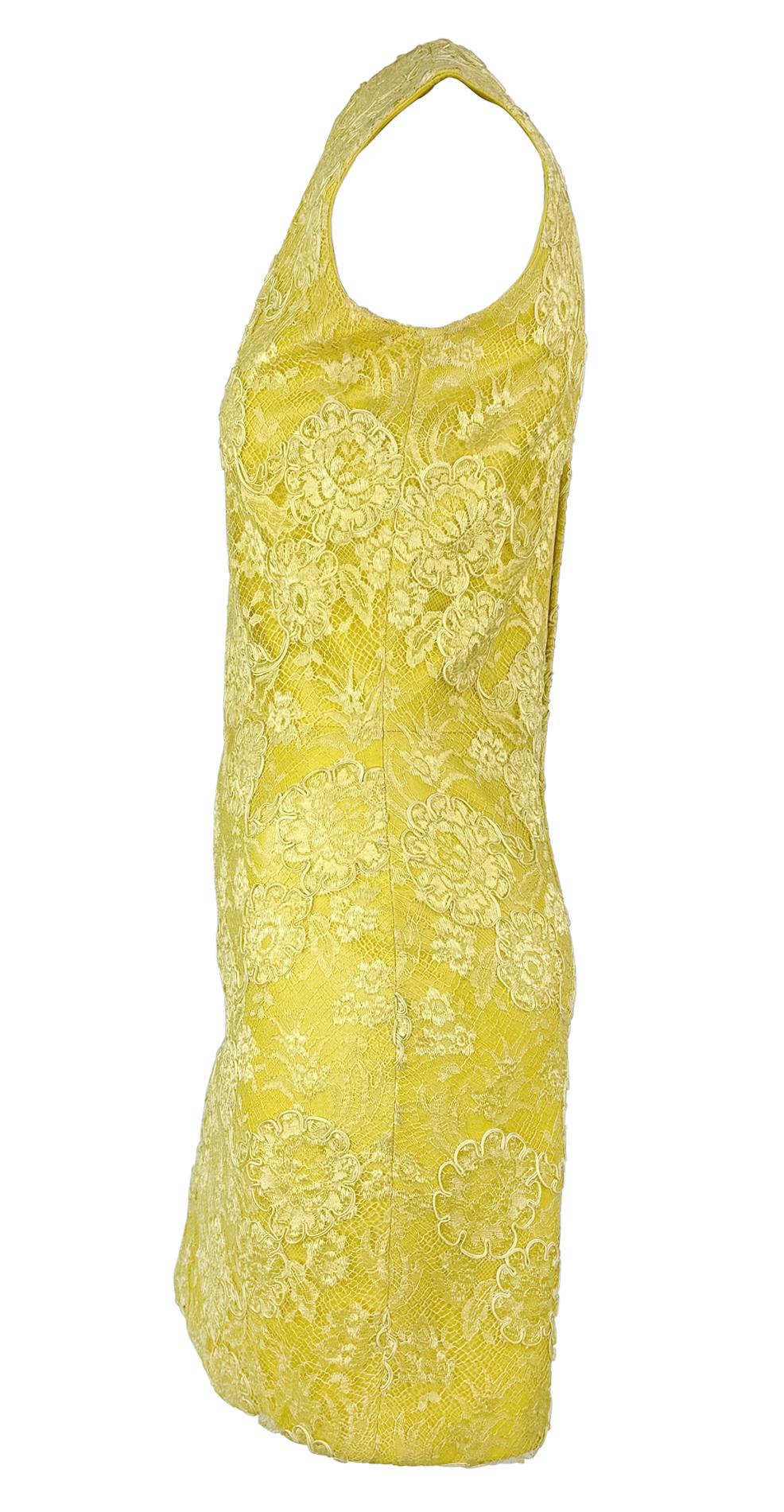 F/W 1996 Gianni Versace Yellow Leather Lace Overlay Mini Sleeveless Dress In Good Condition For Sale In West Hollywood, CA