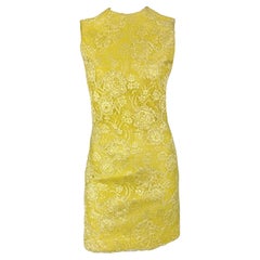 F/W 1996 Gianni Versace Yellow Leather Lace Overlay Mini Sleeveless Dress