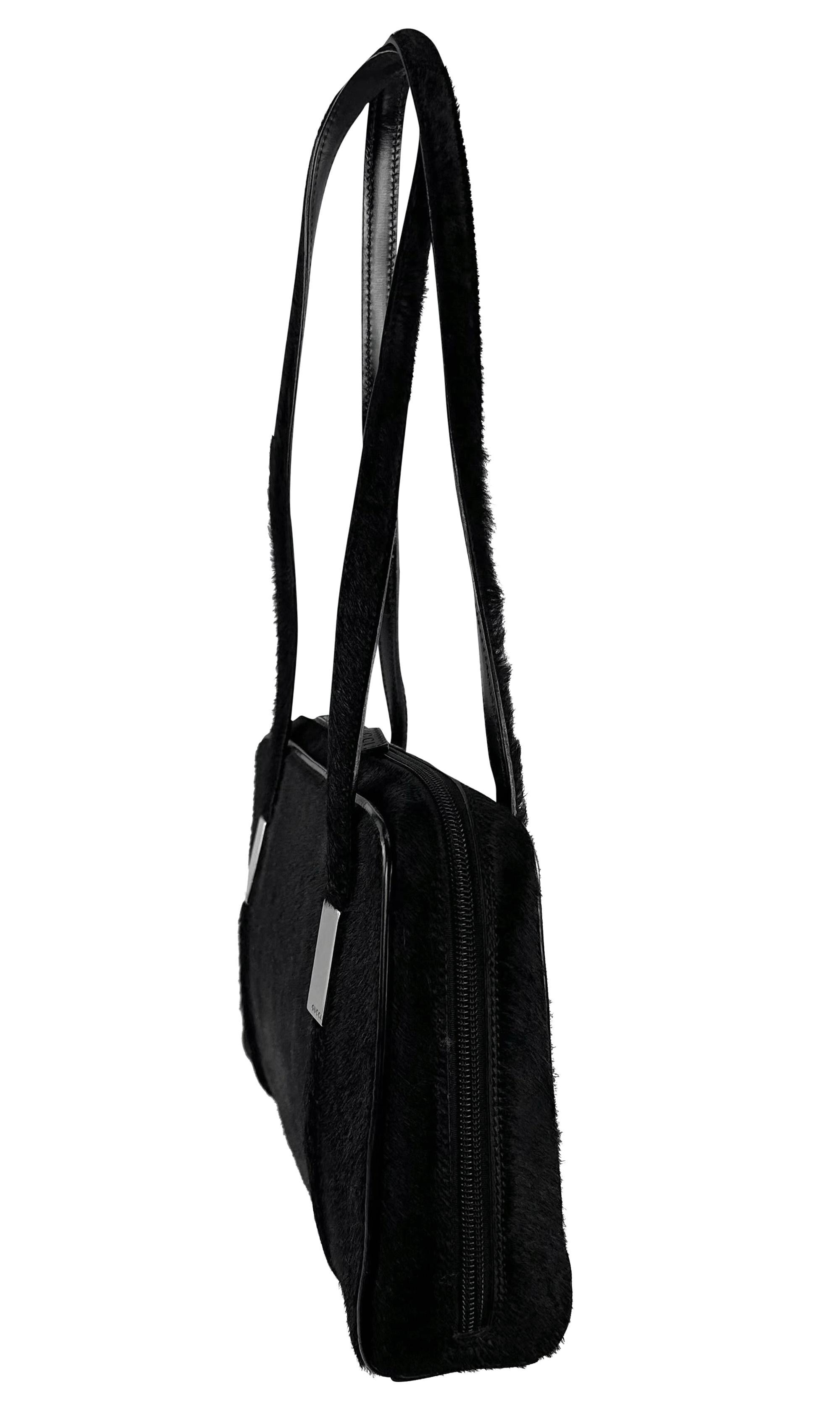 Women's F/W 1996 Gucci by Tom Ford Black Croc Cut Pattern Ponyhair Shoulder Bag For Sale