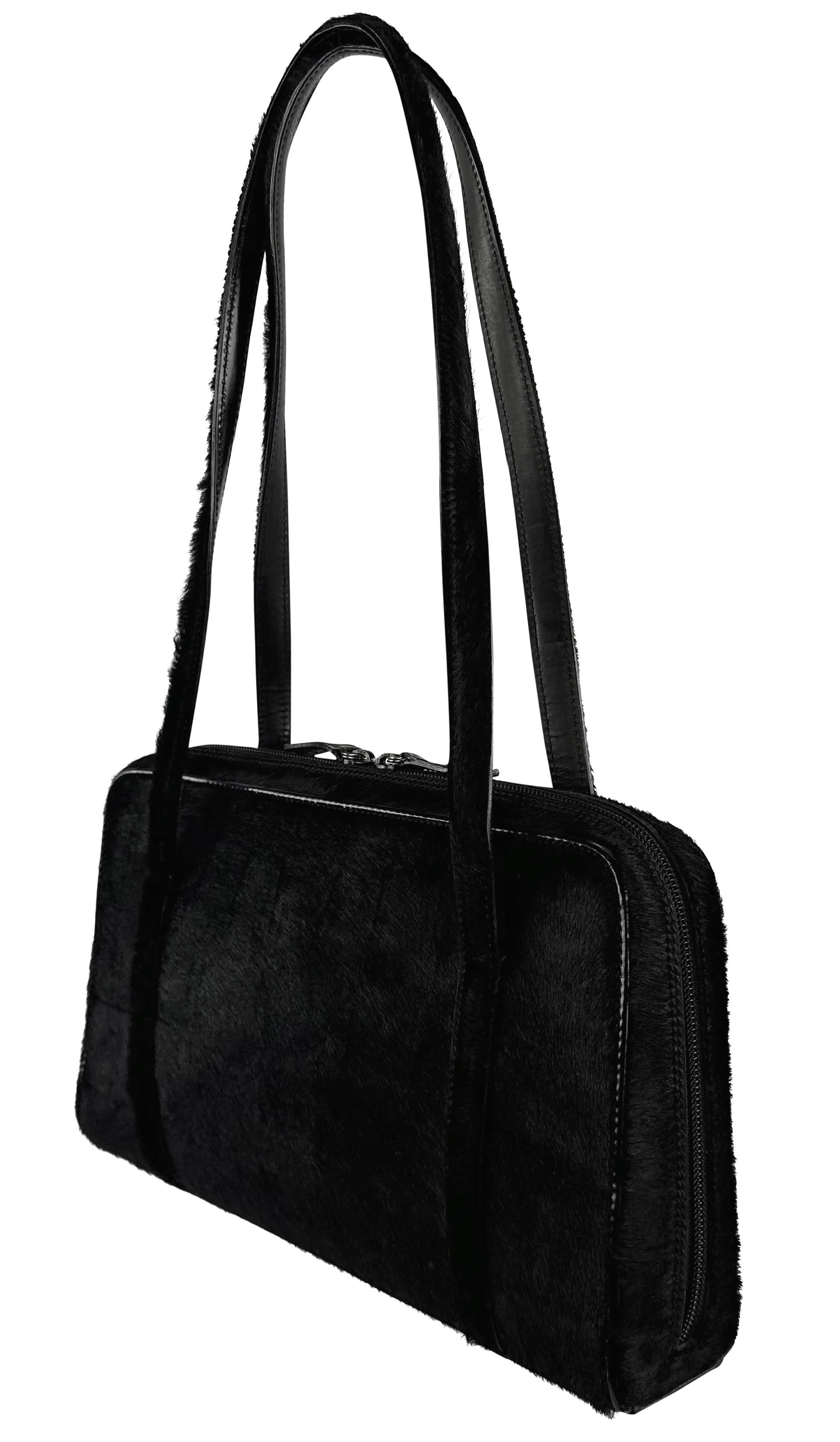 F/W 1996 Gucci by Tom Ford Black Croc Cut Pattern Ponyhair Shoulder Bag For Sale 3