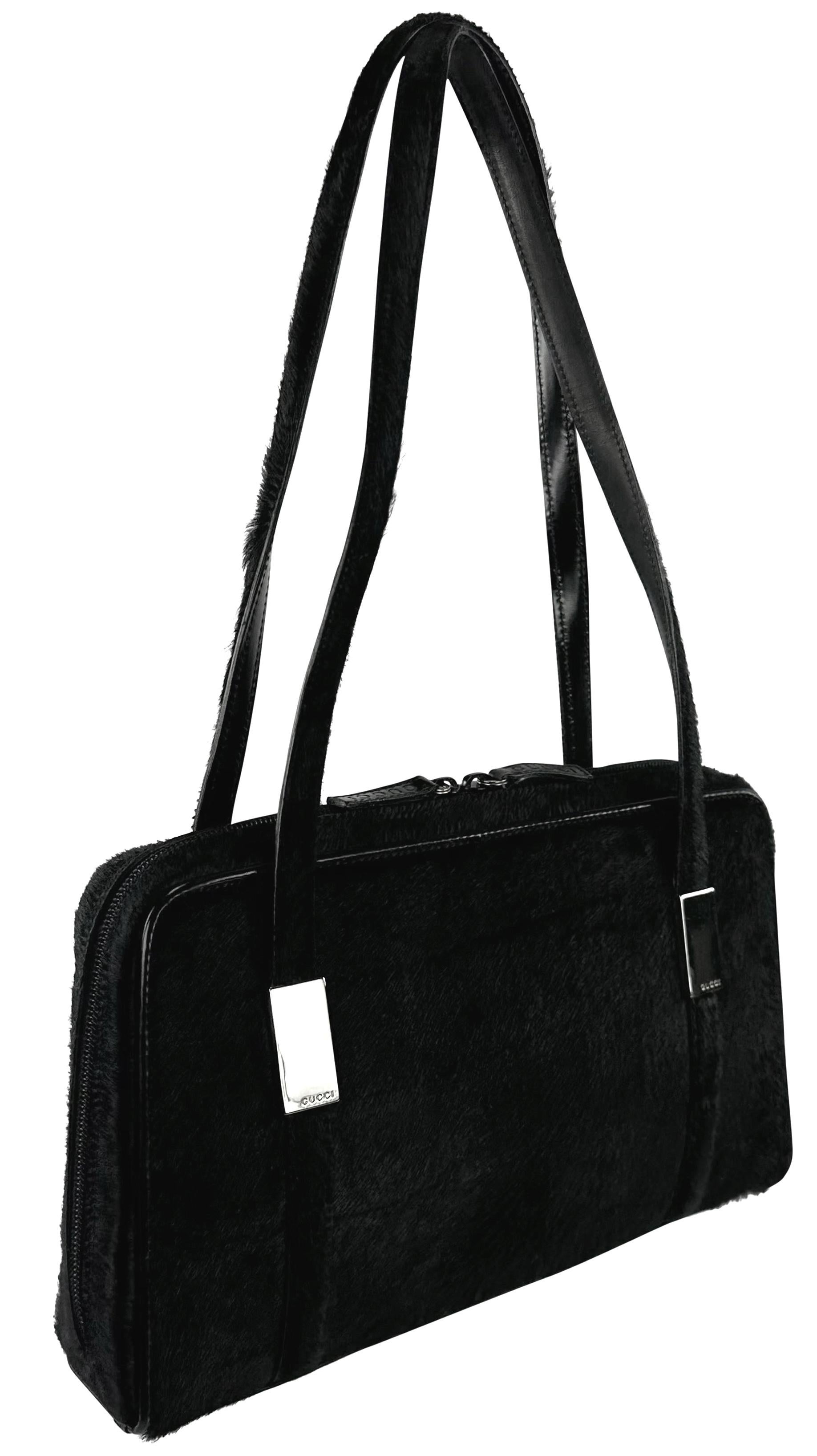 F/W 1996 Gucci by Tom Ford Black Croc Cut Pattern Ponyhair Shoulder Bag For Sale 5
