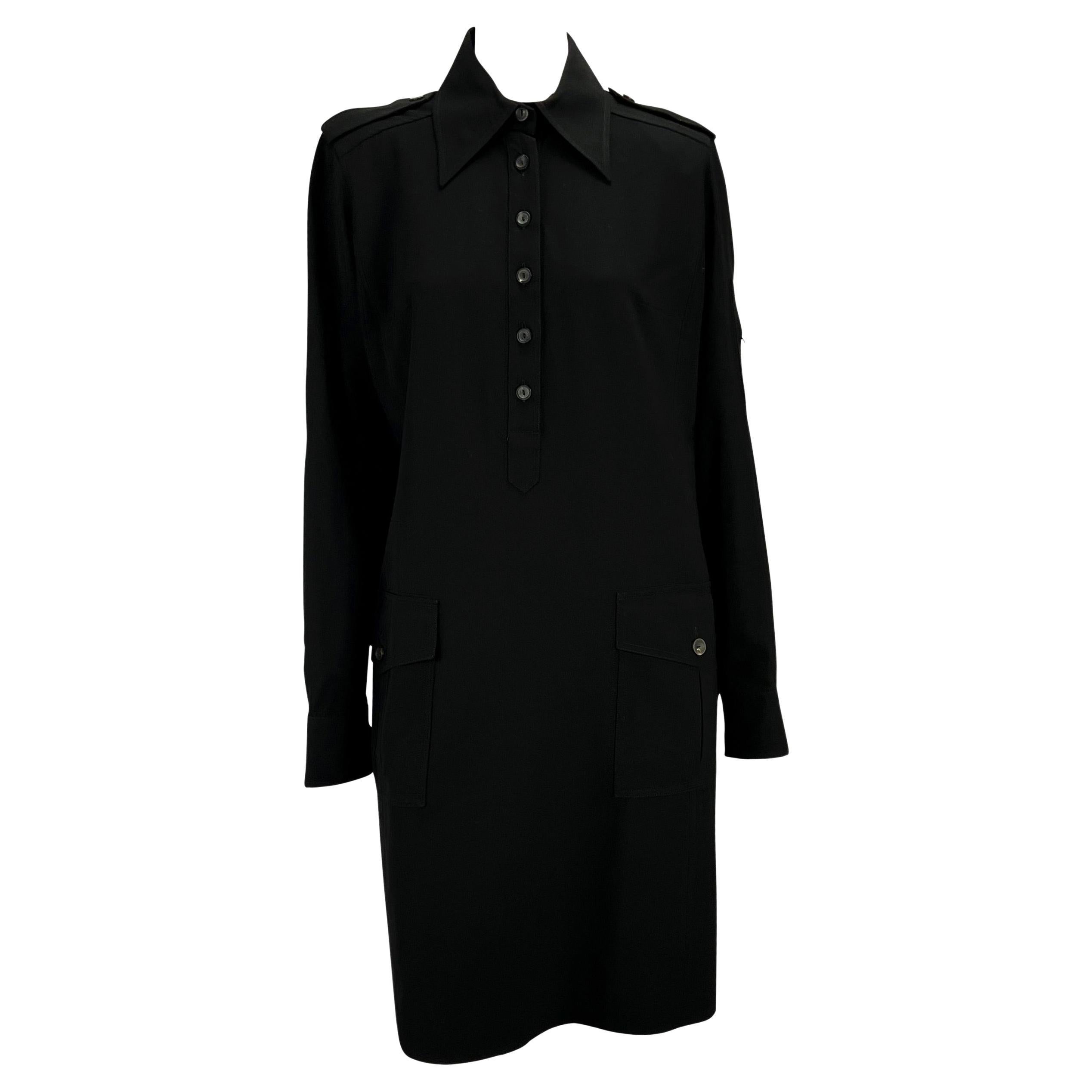F/W 1996 Gucci by Tom Ford Black Epaulet Military Pocket Dress For Sale