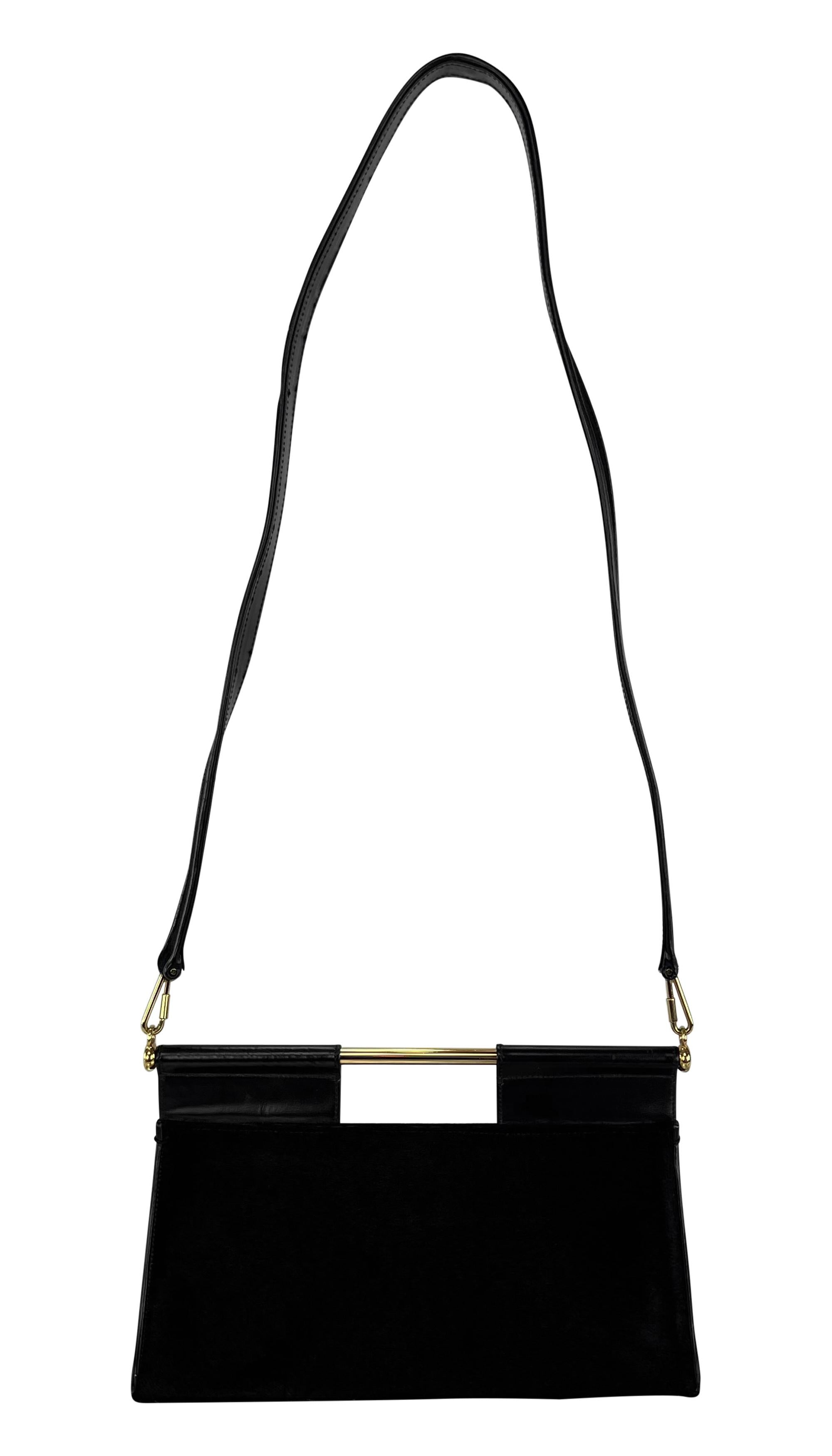 F/W 1996 Gucci by Tom Ford Black Pony Hair Flap Gold Bar Triangle Crossbody Bag 3