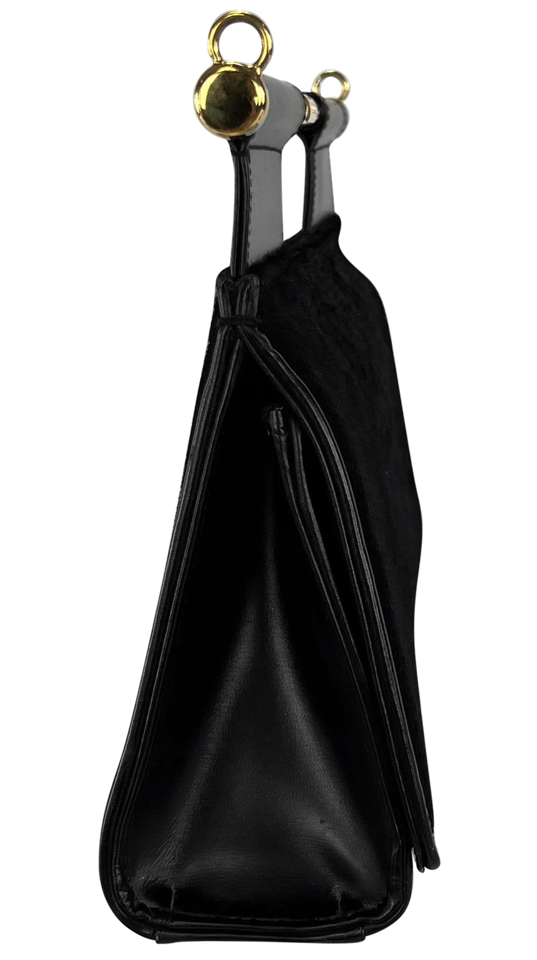 F/W 1996 Gucci by Tom Ford Black Pony Hair Flap Gold Bar Triangle Crossbody Bag 4