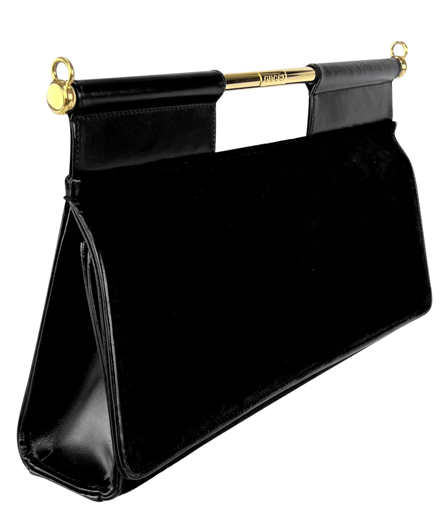 F/W 1996 Gucci by Tom Ford Black Pony Hair Flap Gold Bar Triangle Crossbody Bag 5