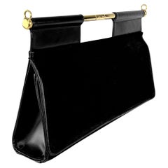 F/W 1996 Gucci by Tom Ford Black Pony Hair Flap Gold Bar Triangle Crossbody Bag