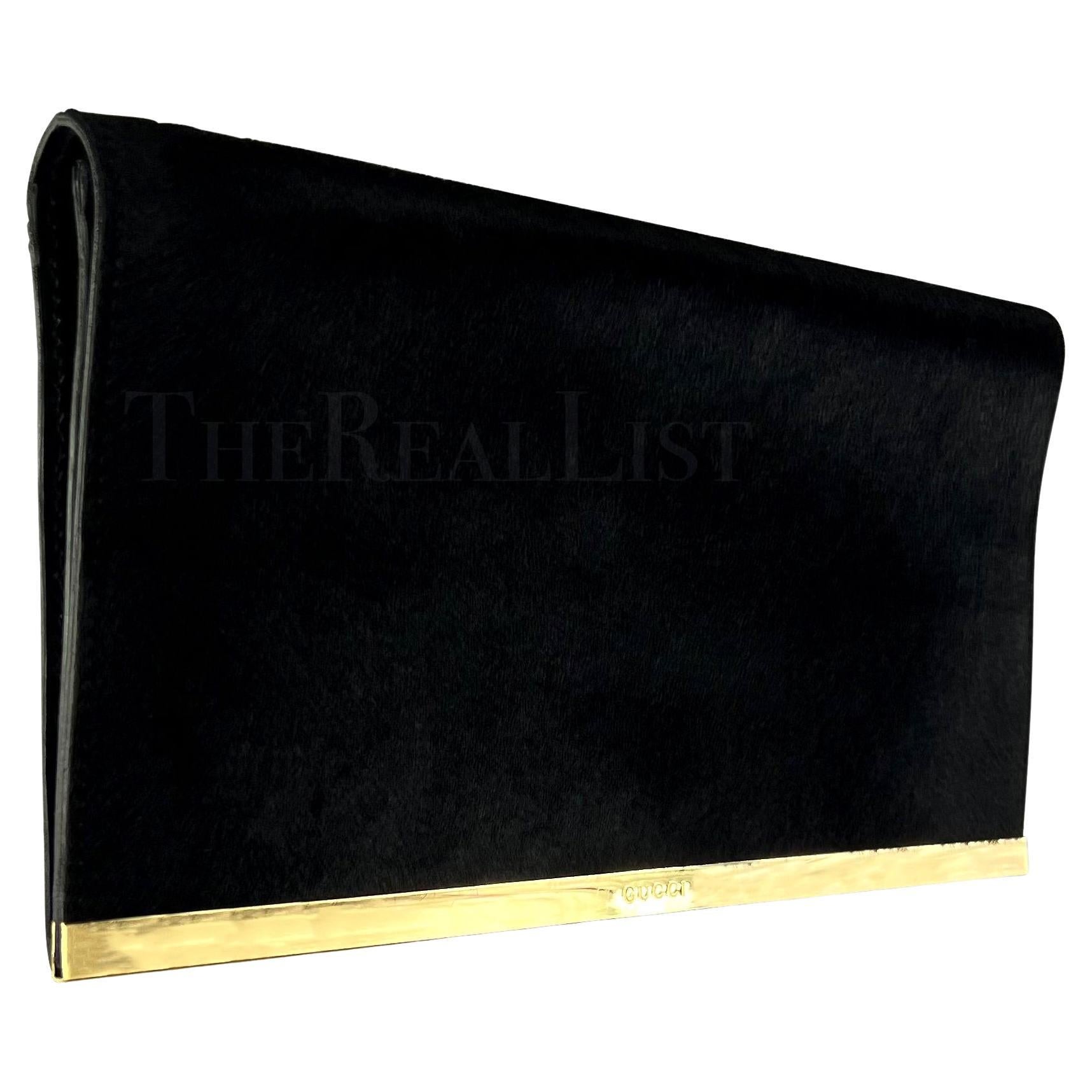 F/W 1996 Gucci by Tom Ford Black Pony Hair Fold-Over Clutch For Sale