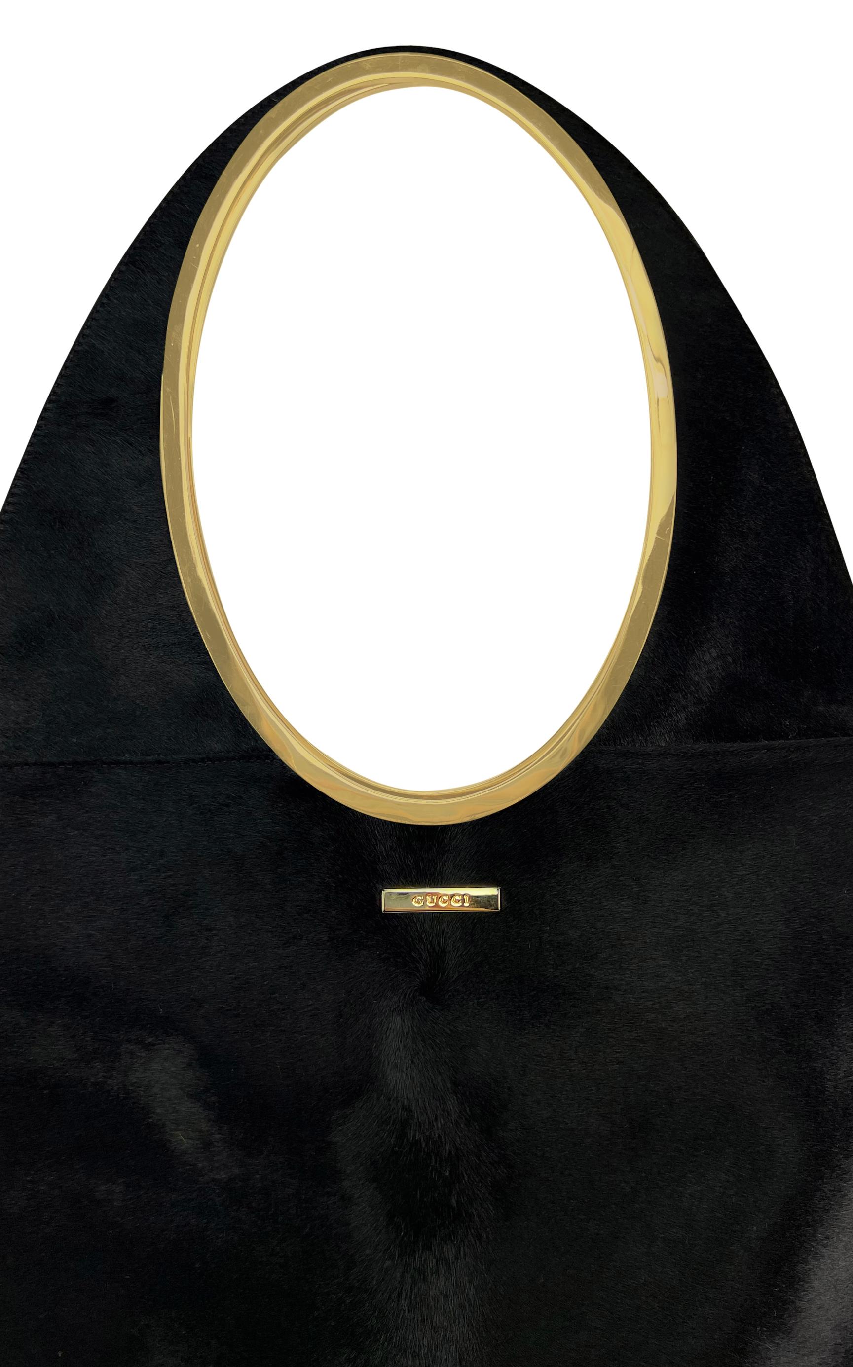 Women's F/W 1996 Gucci by Tom Ford Black Pony Hair Oversized Runway Shoulder Bag For Sale