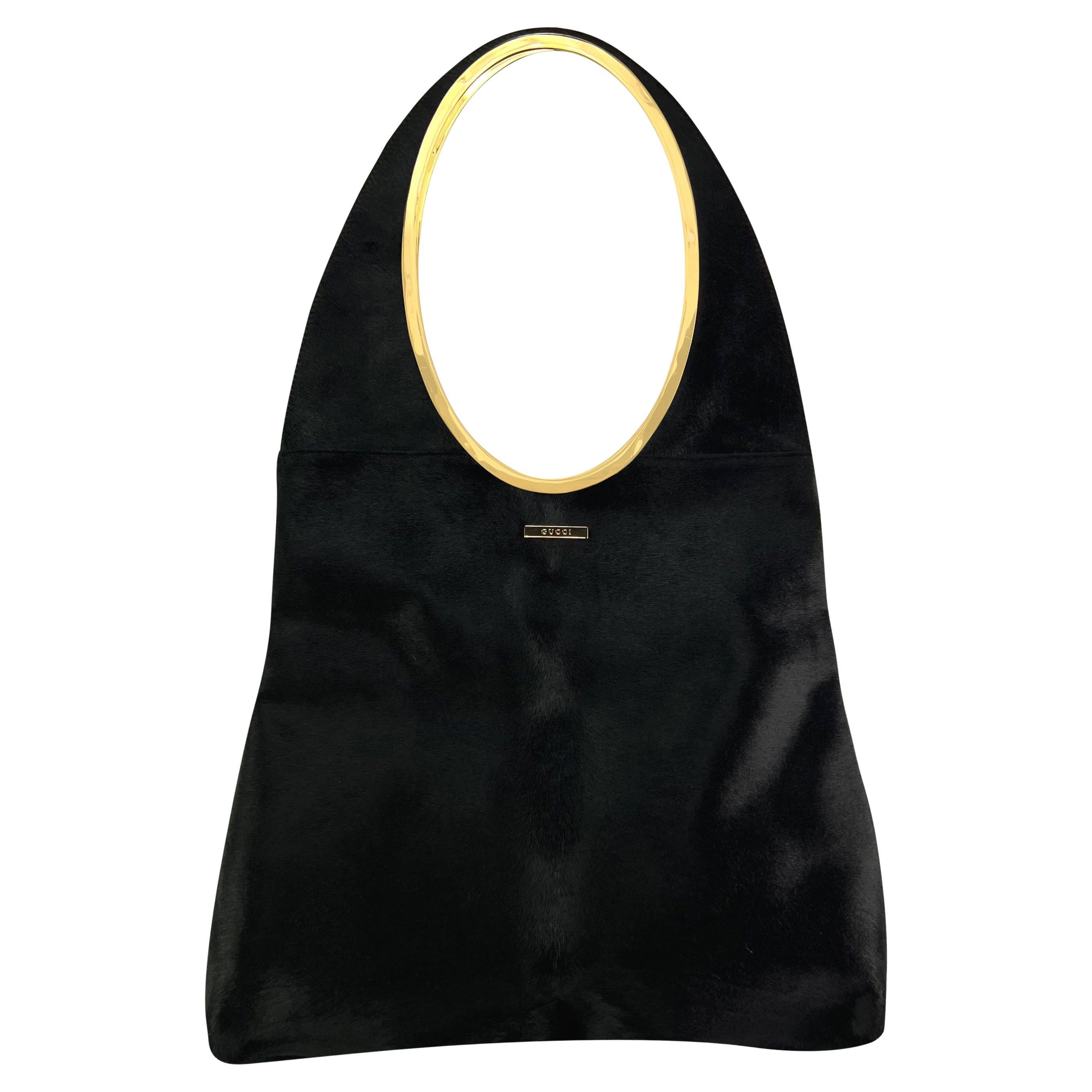 F/W 1996 Gucci by Tom Ford Black Pony Hair Oversized Runway Shoulder Bag For Sale
