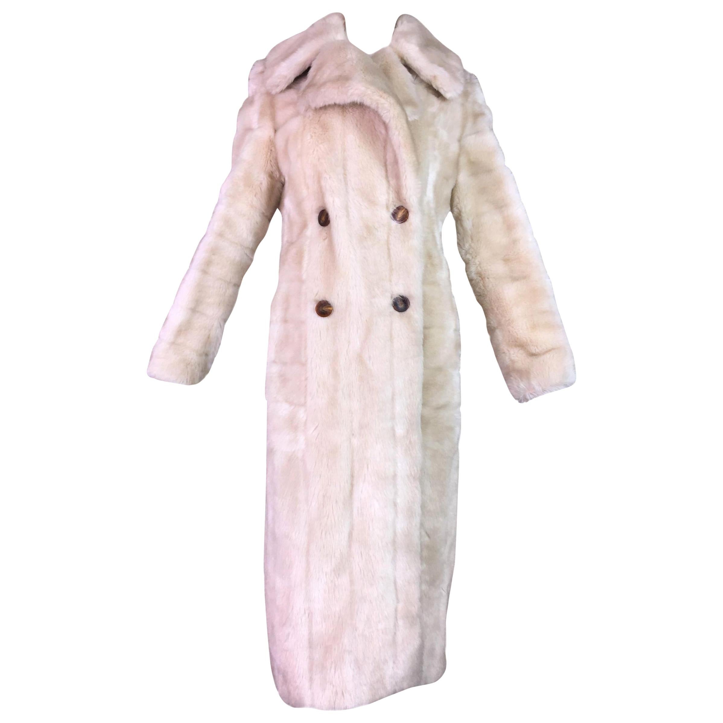 F/W 1996 Gucci by Tom Ford Blonde Faux Fur Full Length Coat Jacket