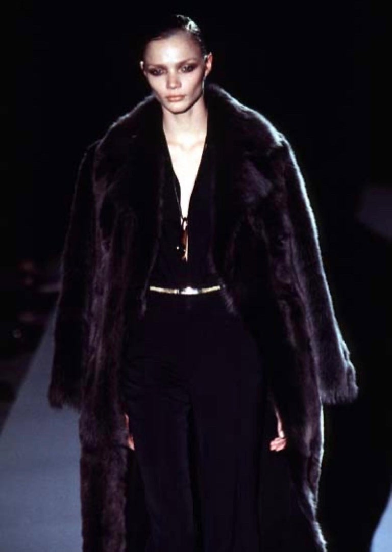 F/W 1996 Gucci by Tom Ford Brown Faux Fur Double Breasted Trench Coat ...
