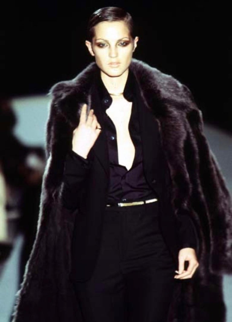 F/W 1996 Gucci by Tom Ford Brown Faux Fur Double Breasted Trench Coat ...