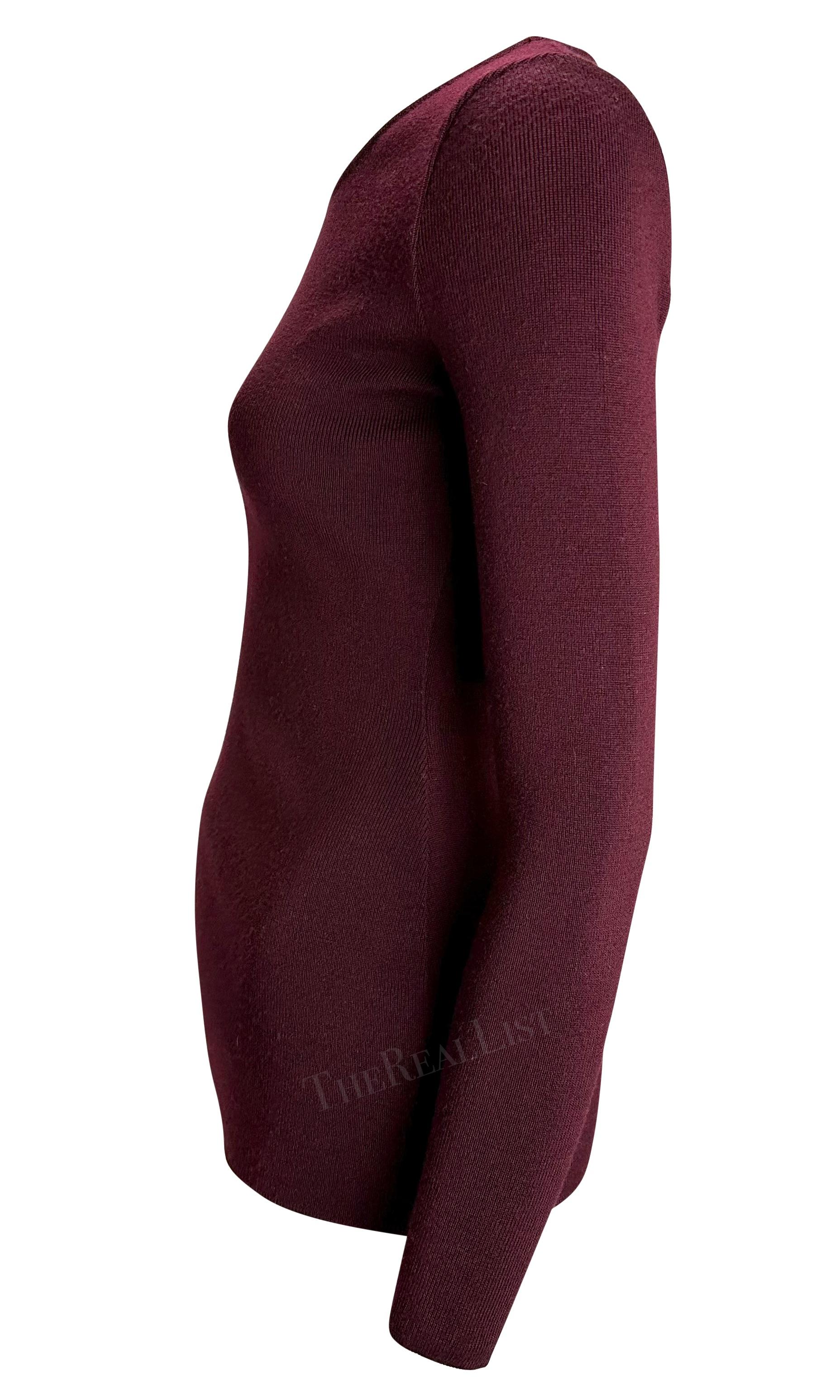 F/W 1996 Gucci by Tom Ford Burgundy Stretch Knit Wool Sweater Top Excellent état - En vente à West Hollywood, CA