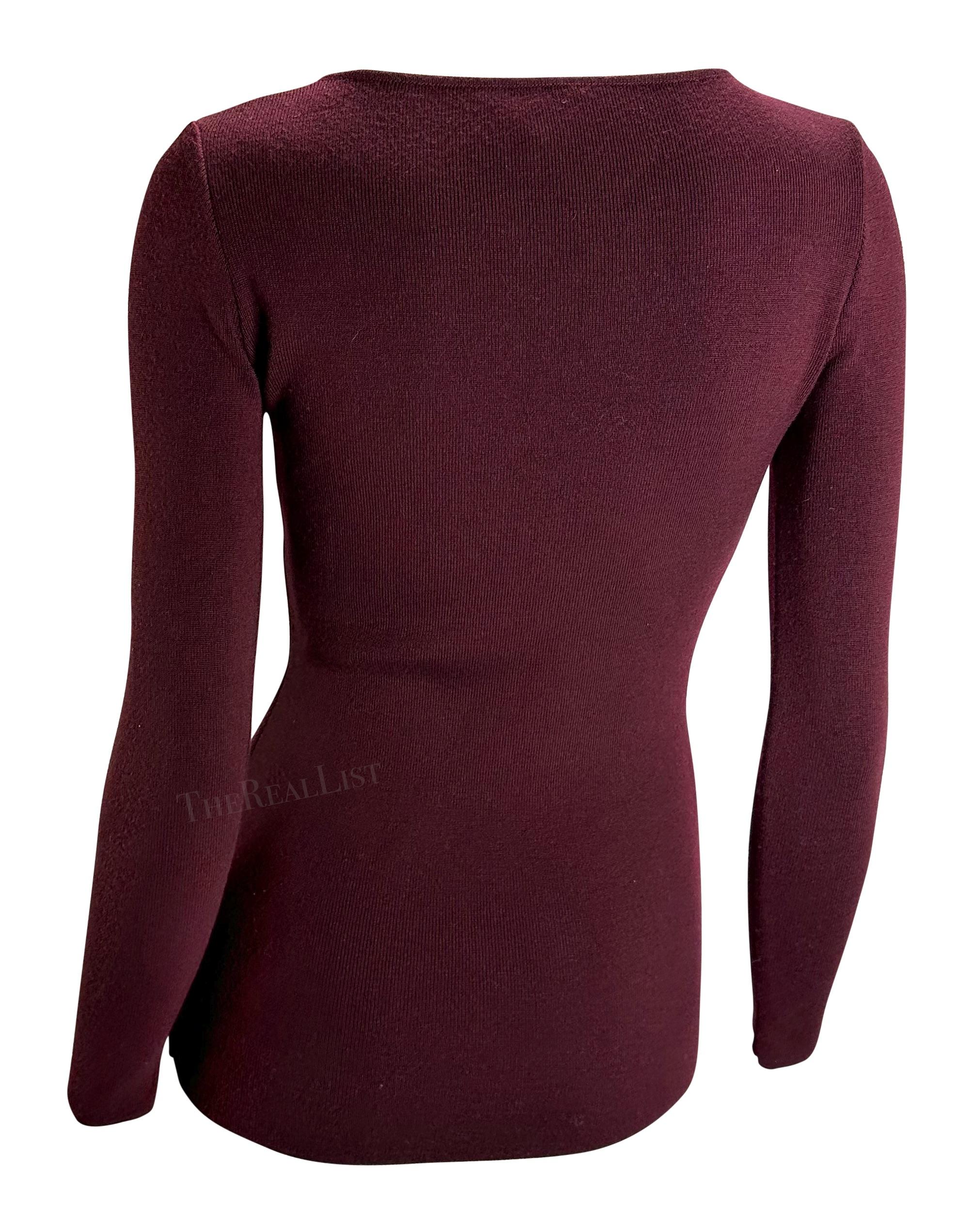 F/W 1996 Gucci by Tom Ford Burgundy Stretch Knit Wool Sweater Top In Excellent Condition For Sale In West Hollywood, CA