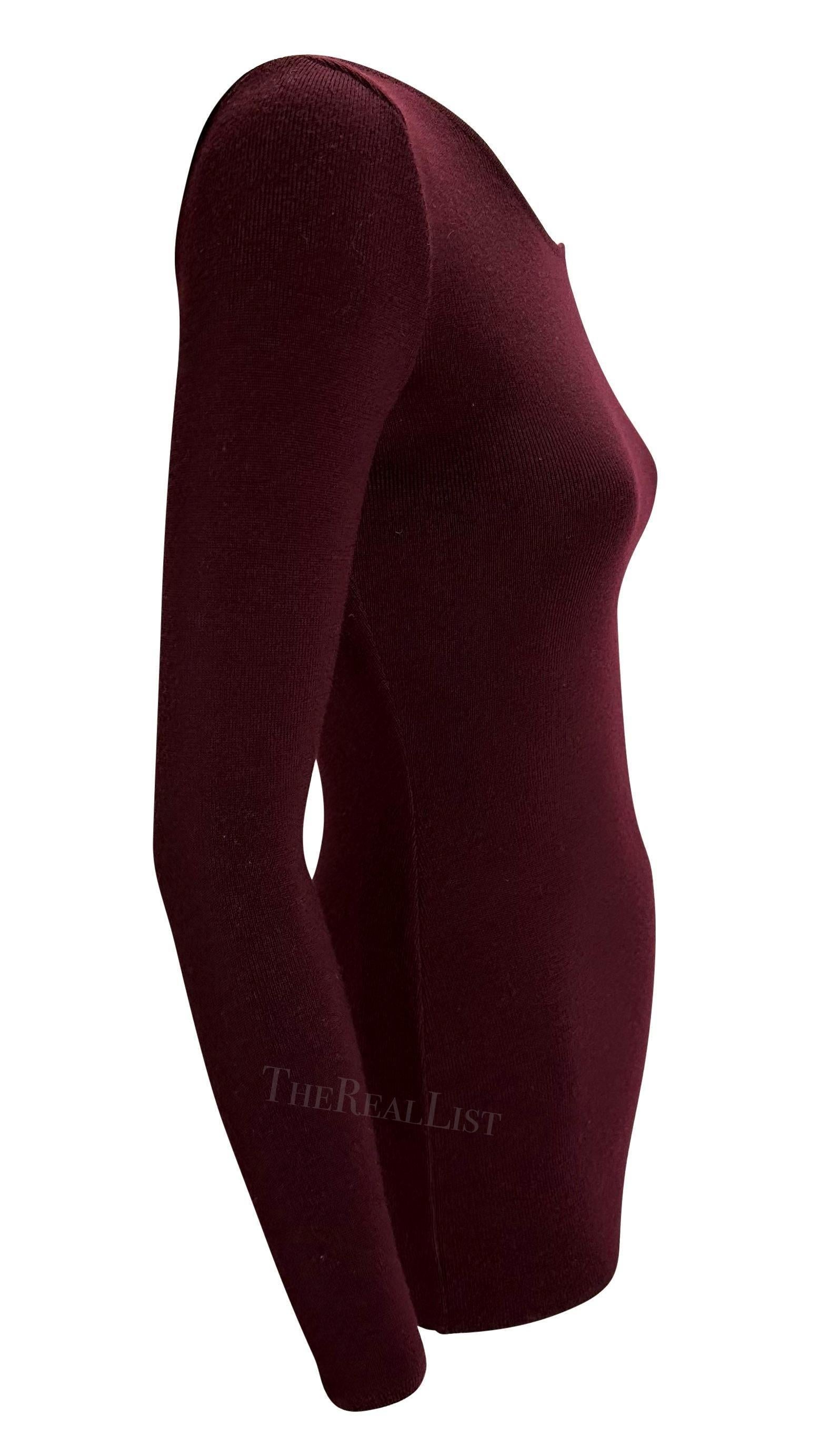 A/I 1996 Gucci by Tom Ford Top in maglia di lana elasticizzata bordeaux In condizioni ottime in vendita a West Hollywood, CA