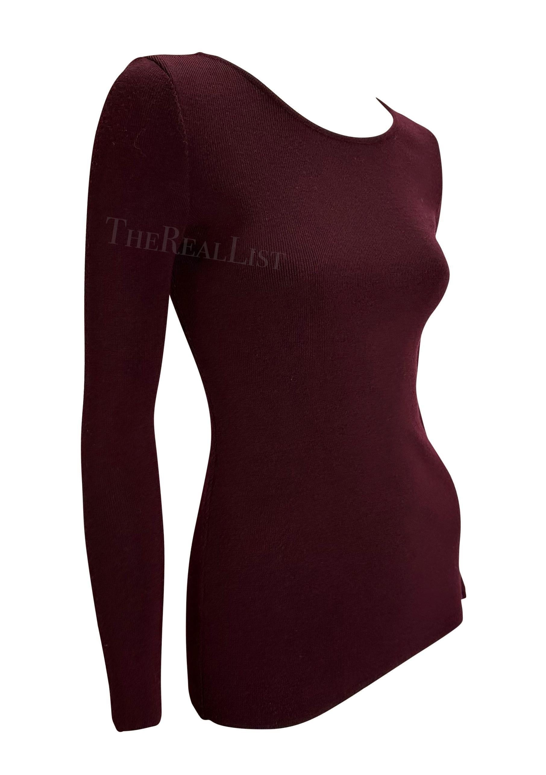 da uomo o donna A/I 1996 Gucci by Tom Ford Top in maglia di lana elasticizzata bordeaux in vendita