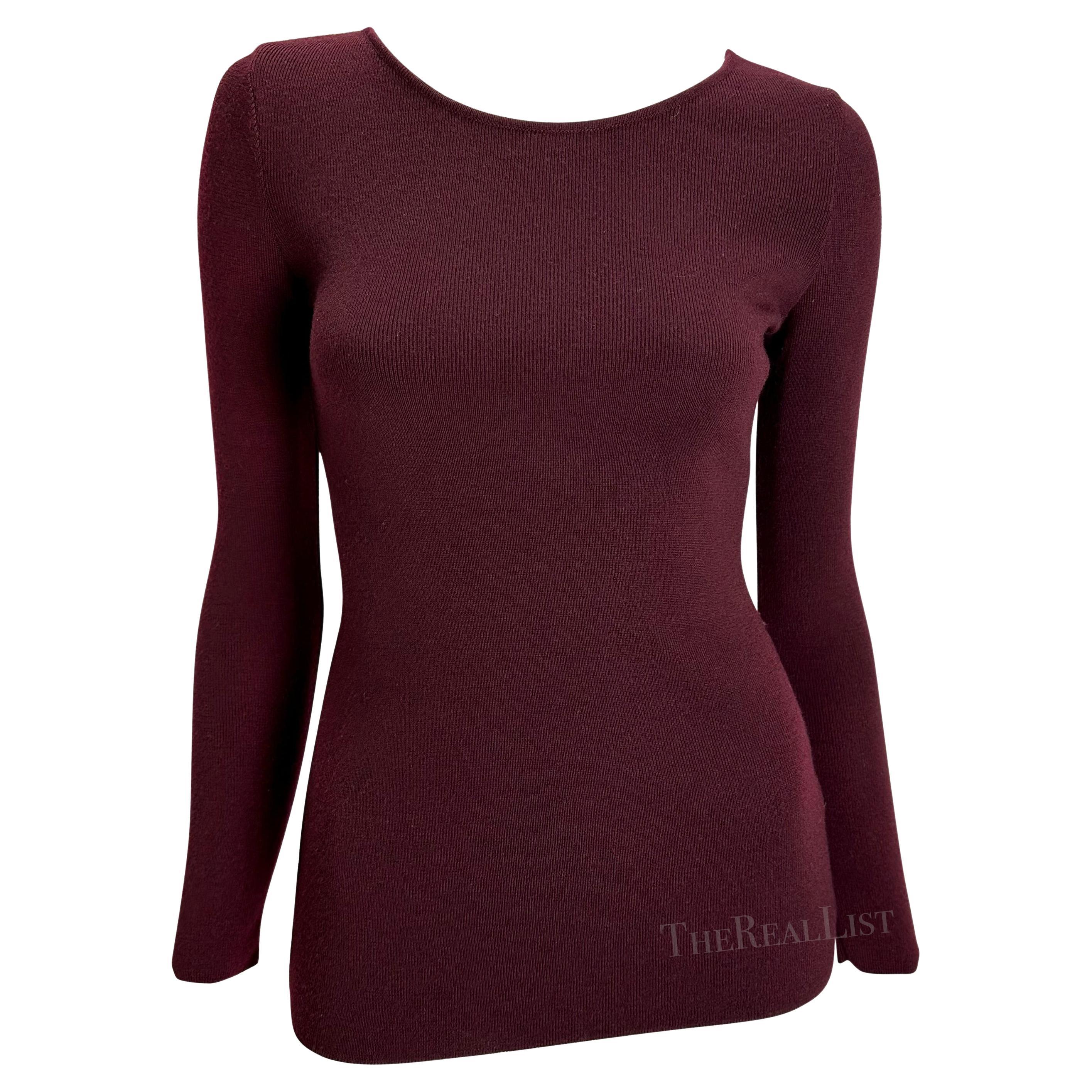 F/W 1996 Gucci by Tom Ford Burgundy Stretch Knit Wool Sweater Top For Sale