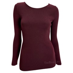 Used F/W 1996 Gucci by Tom Ford Burgundy Stretch Knit Wool Sweater Top