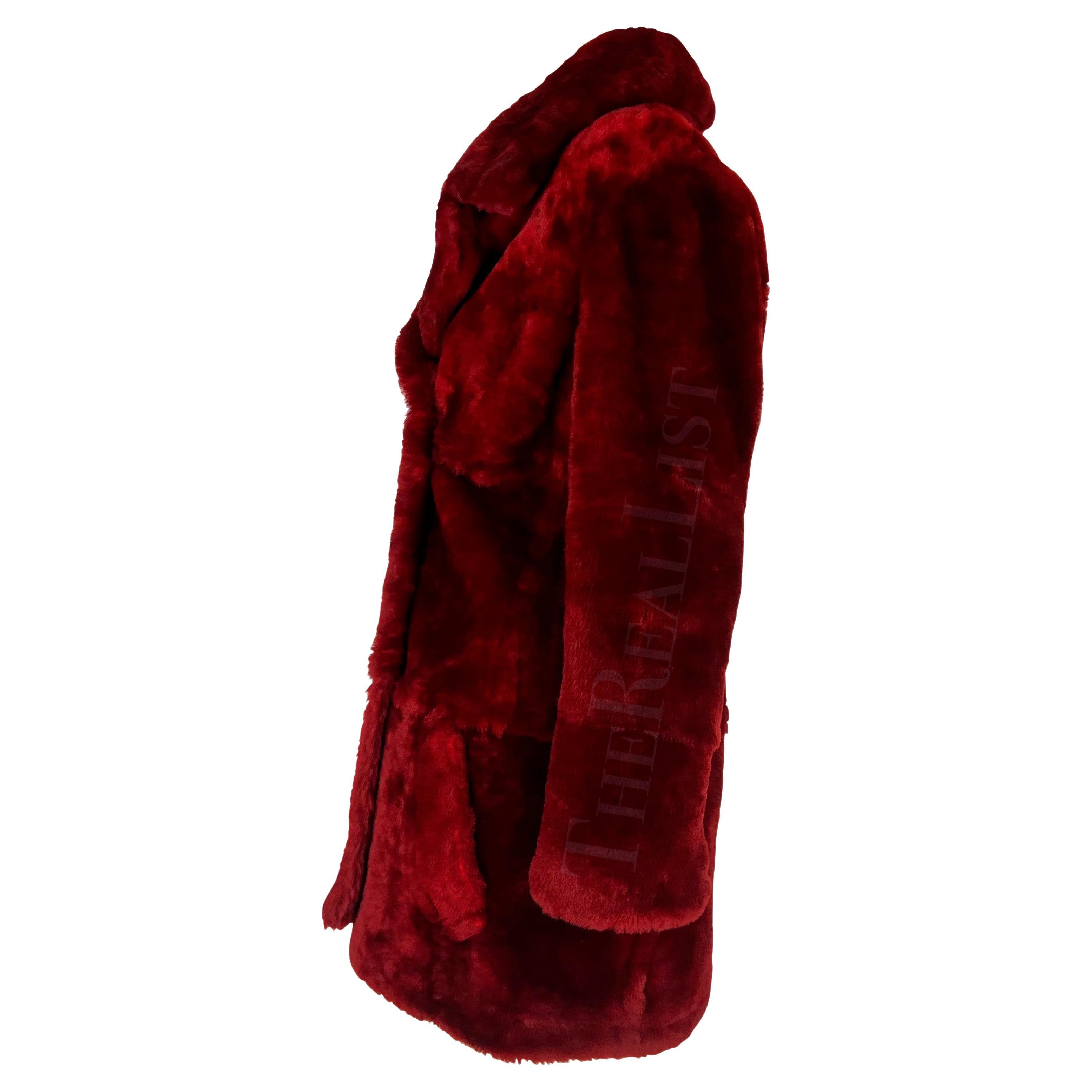 F/W 1996 Gucci by Tom Ford Deep Red Double Breasted Shearling Coat For Sale 1