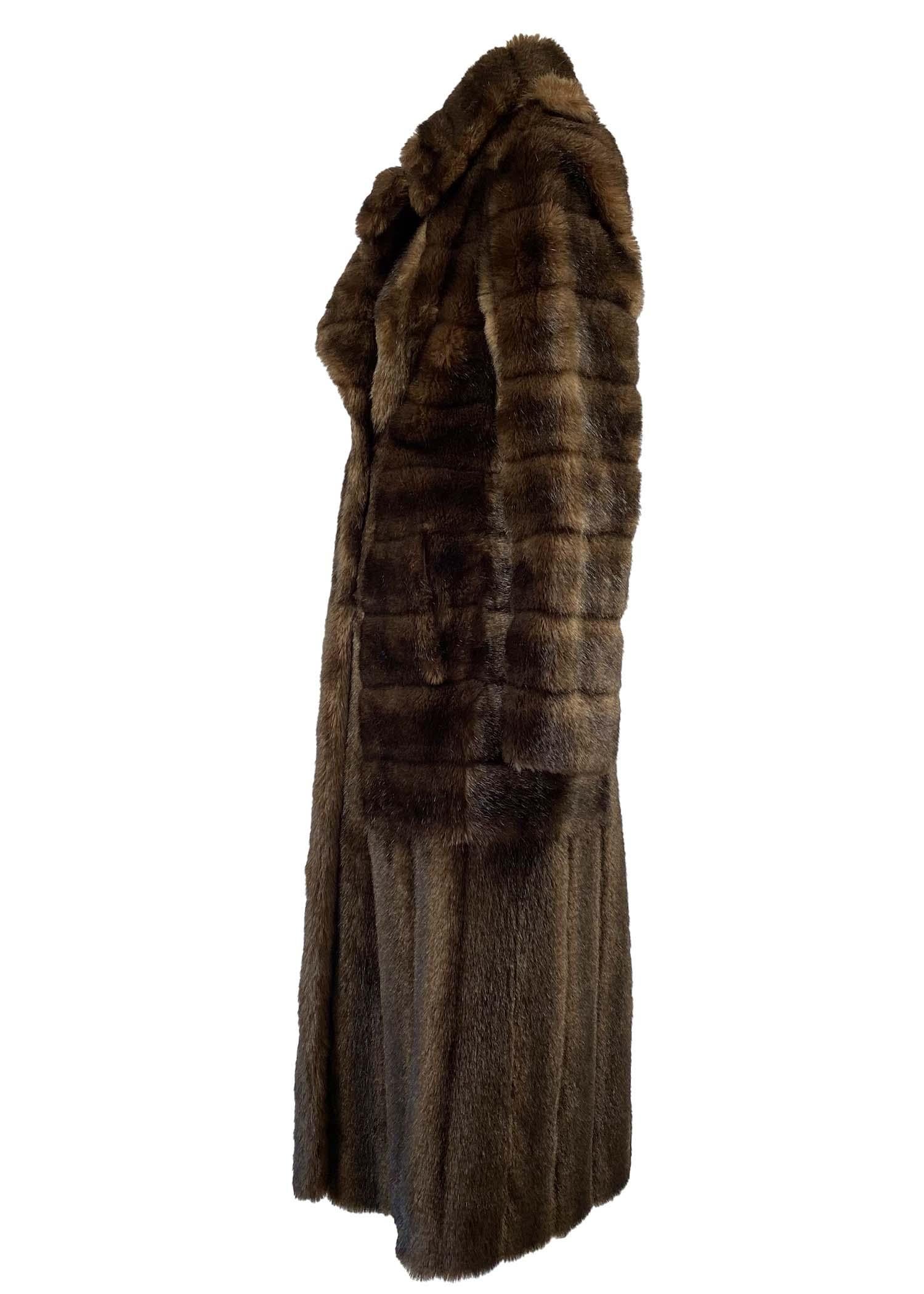 Black F/W 1996 Gucci by Tom Ford Full-Length Brown Faux Fur Double Breasted Coat