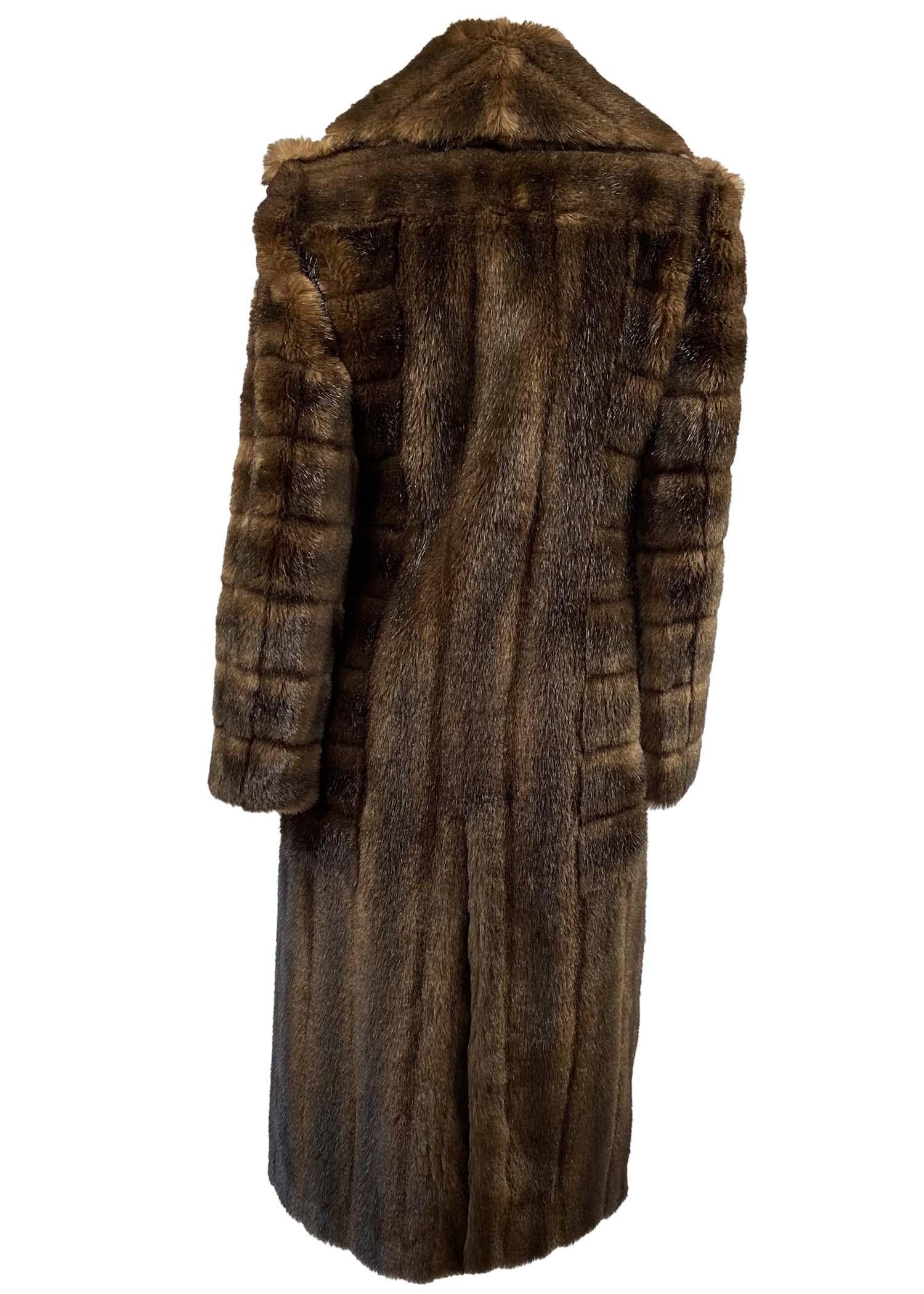 Women's F/W 1996 Gucci by Tom Ford Full-Length Brown Faux Fur Double Breasted Coat