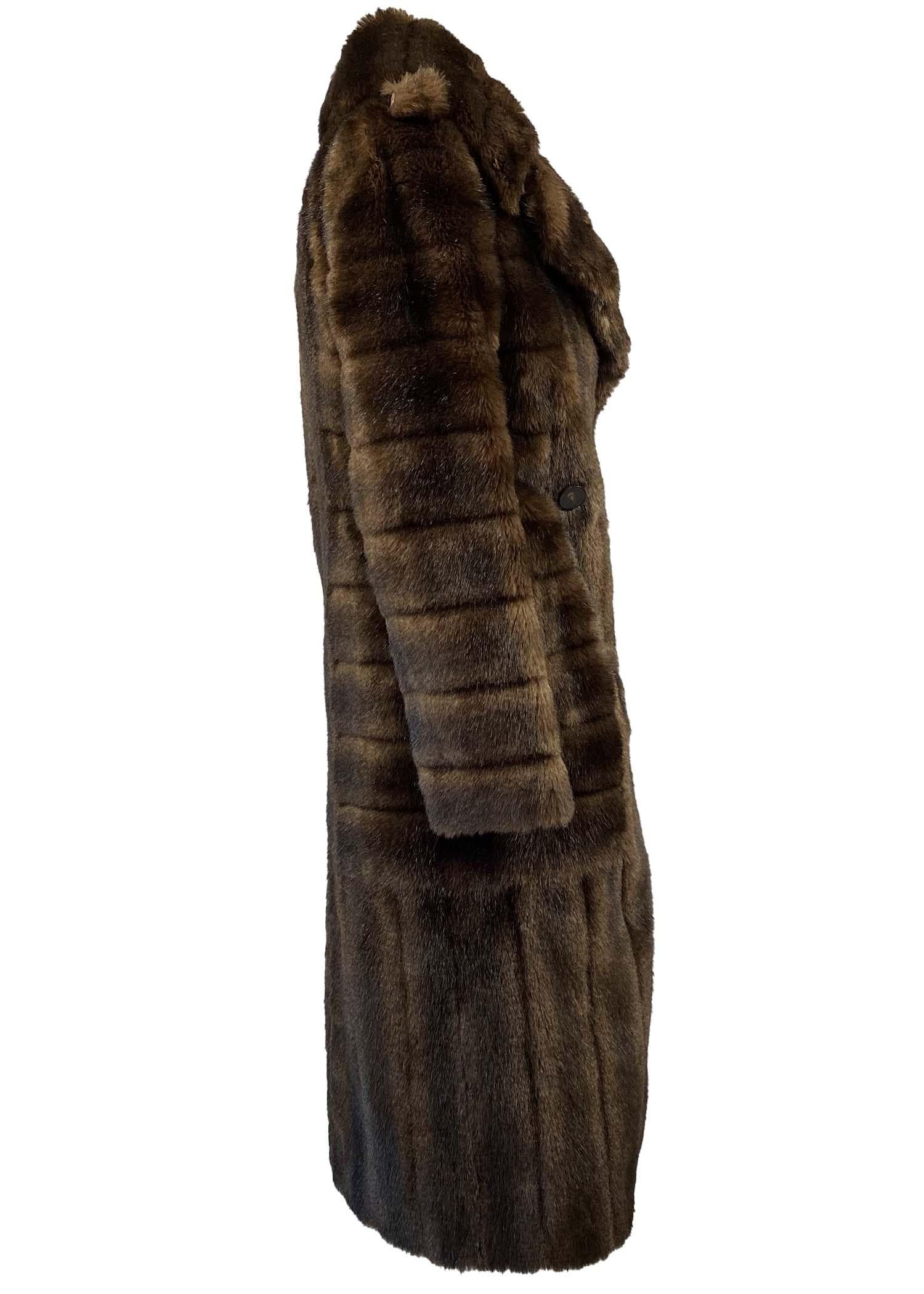 F/W 1996 Gucci by Tom Ford Full-Length Brown Faux Fur Double Breasted Coat 1