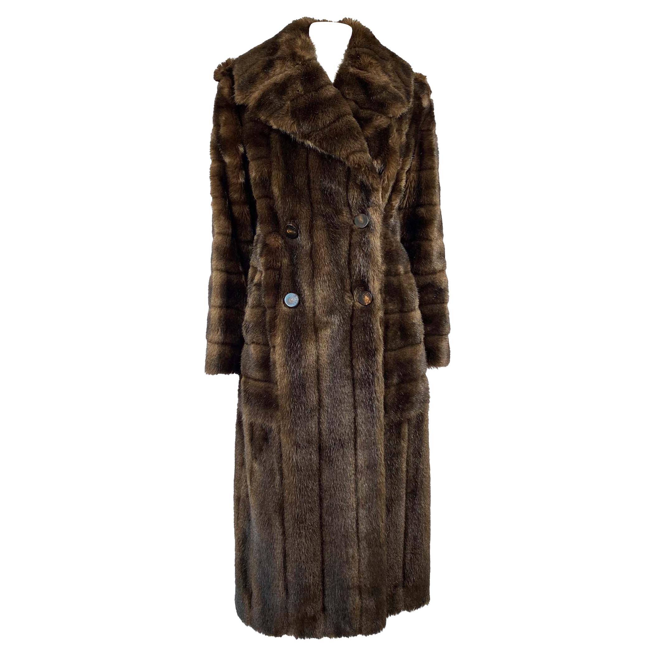 F/W 1996 Gucci by Tom Ford Full-Length Brown Faux Fur Double Breasted Coat