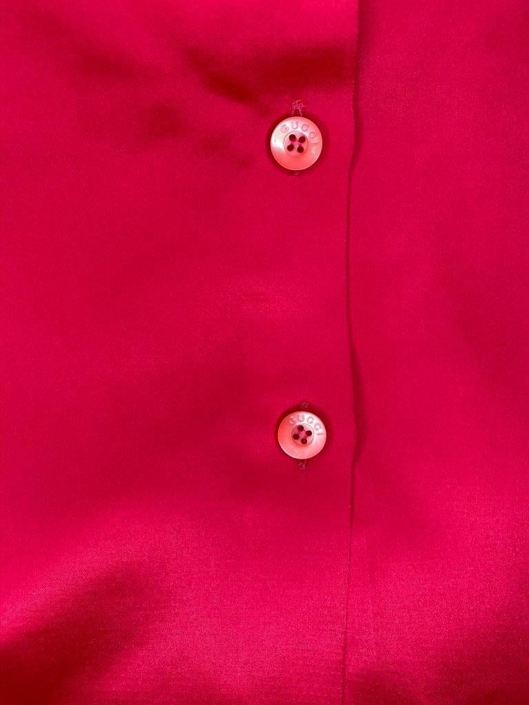 H/W 1996 Gucci by Tom Ford Heißes rosafarbenes Militäroberteil aus Seide mit Knopfleiste Epaulette Damen im Angebot