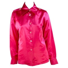 F/W 1996 Gucci by Tom Ford Hot Pink Silk Button Up Epaulette Military Top