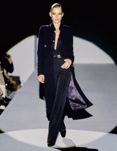 F/W 1996 Gucci for Tom Ford Kate Moss Navy Wool Runway Full Length Trenchcoat