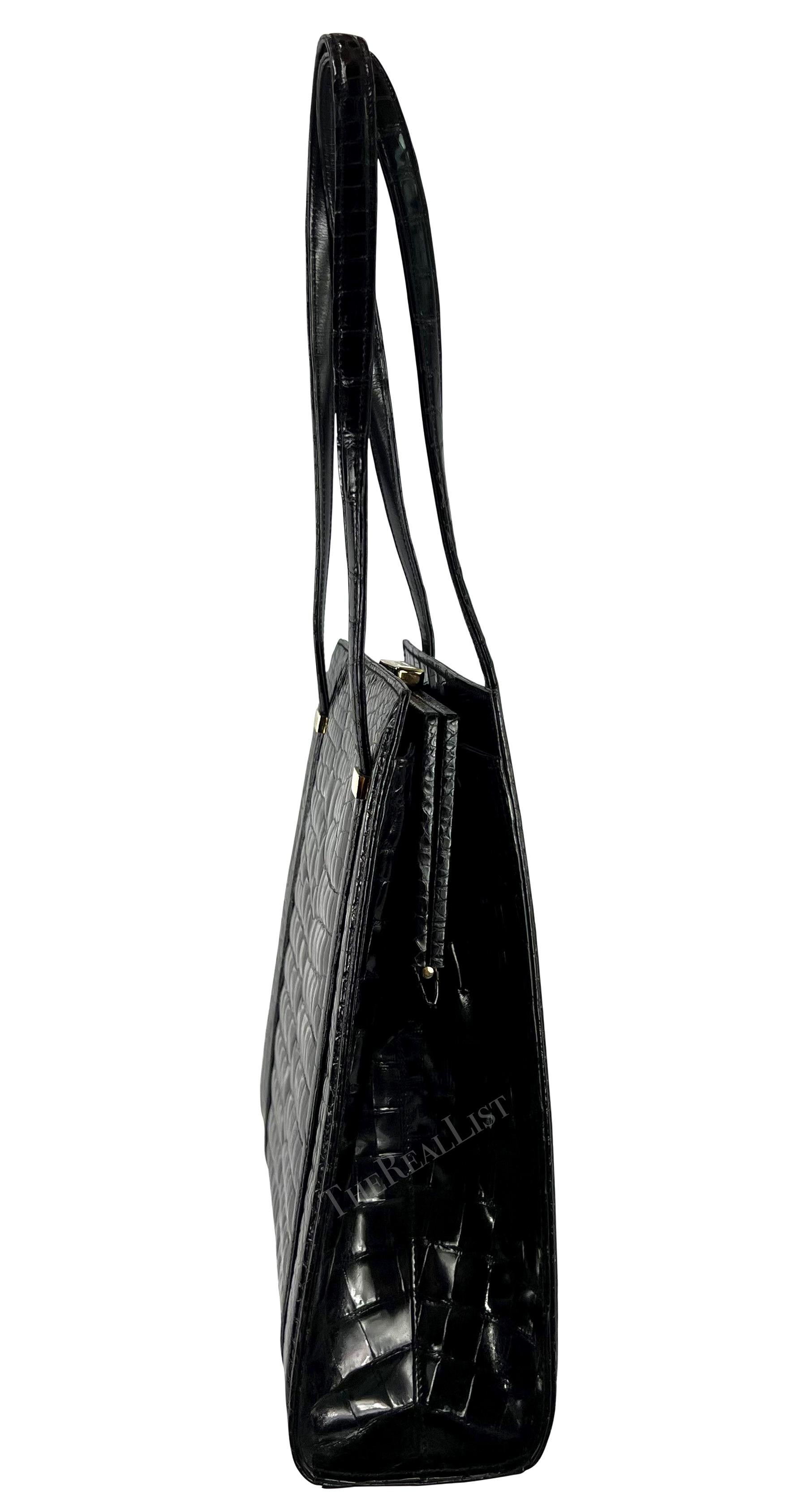 F/W 1996 Gucci by Tom Ford Large Black Glossy Crocodile Shoulder Bag For Sale 6