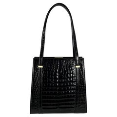 F/W 1996 Gucci by Tom Ford Bolso de hombro grande de cocodrilo negro brillante