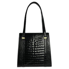 F/W 1996 Gucci by Tom Ford Large Black Glossy Crocodile Shoulder Bag