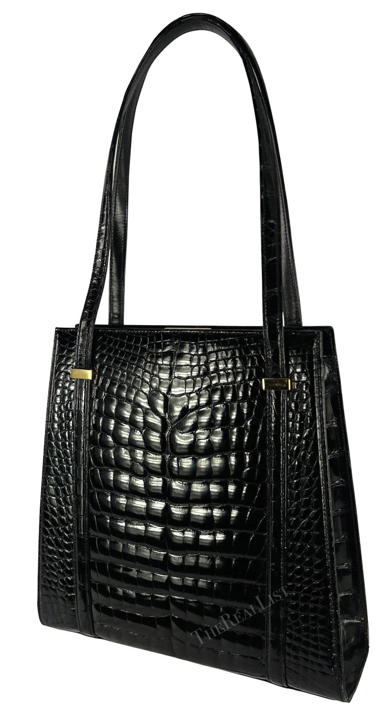 F/W 1996 Gucci by Tom Ford Large Black Glossy Crocodile Shoulder 