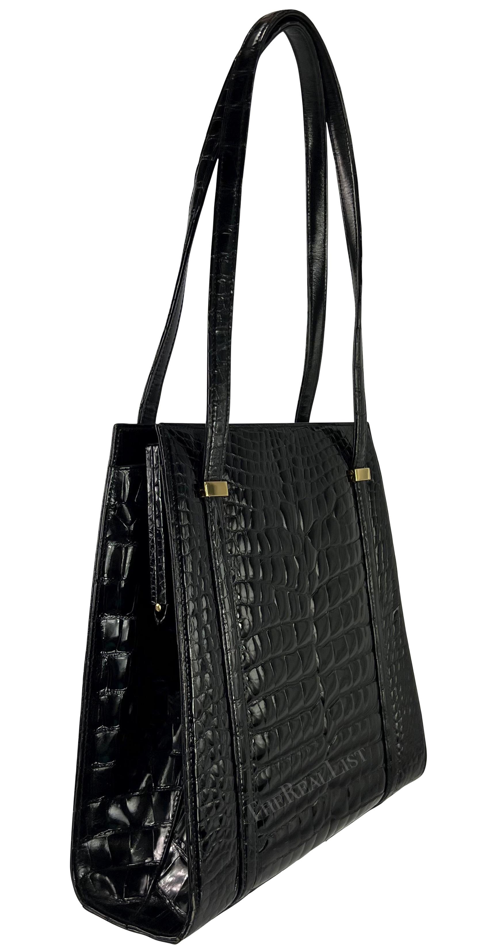 F/W 1996 Gucci by Tom Ford Large Black Glossy Crocodile Shoulder Bag For Sale 3