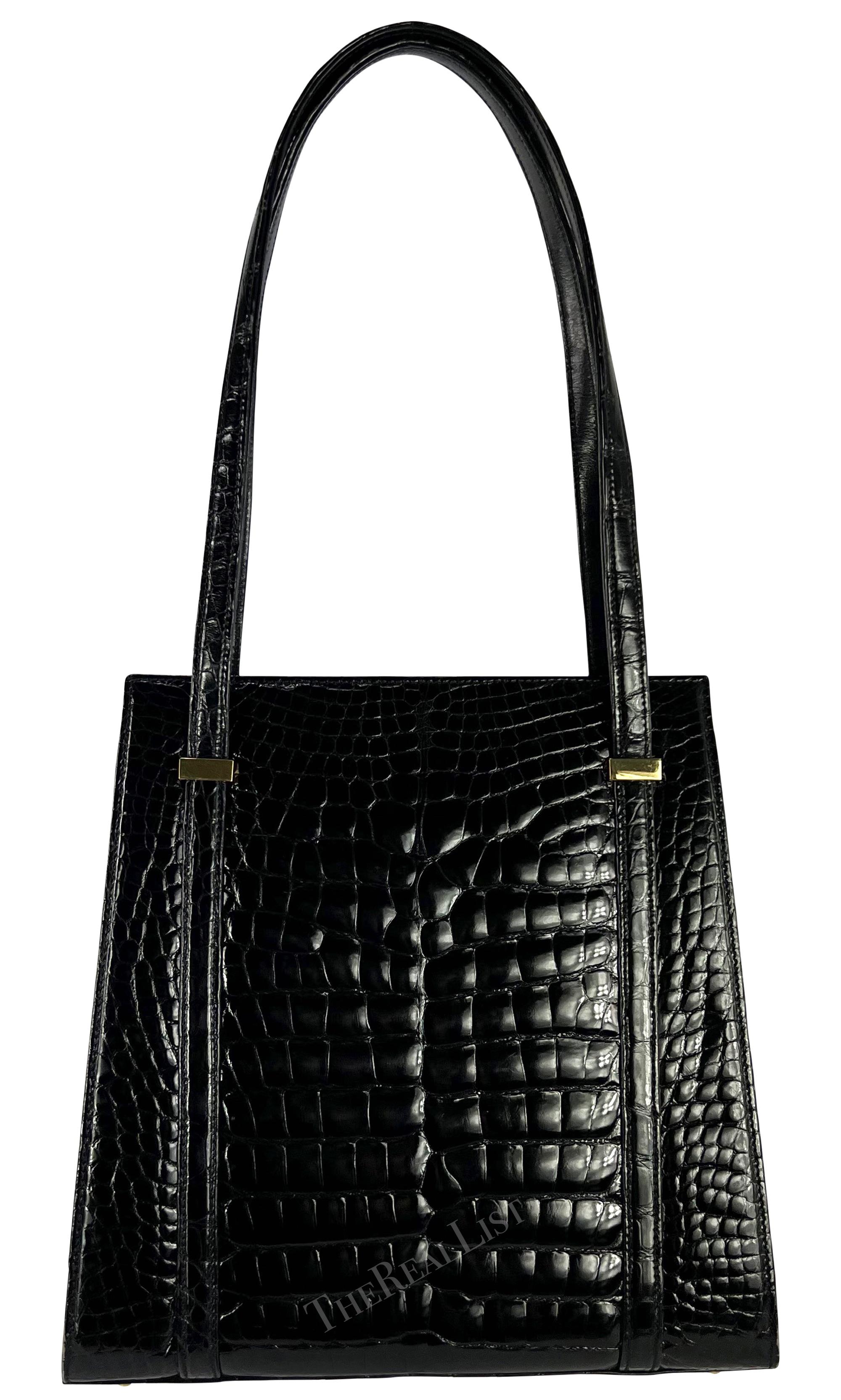 F/W 1996 Gucci by Tom Ford Large Black Glossy Crocodile Shoulder Bag For Sale 4