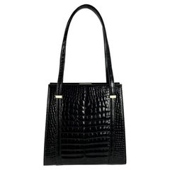 F/W 1996 Gucci by Tom Ford Bolso de hombro grande de cocodrilo negro brillante