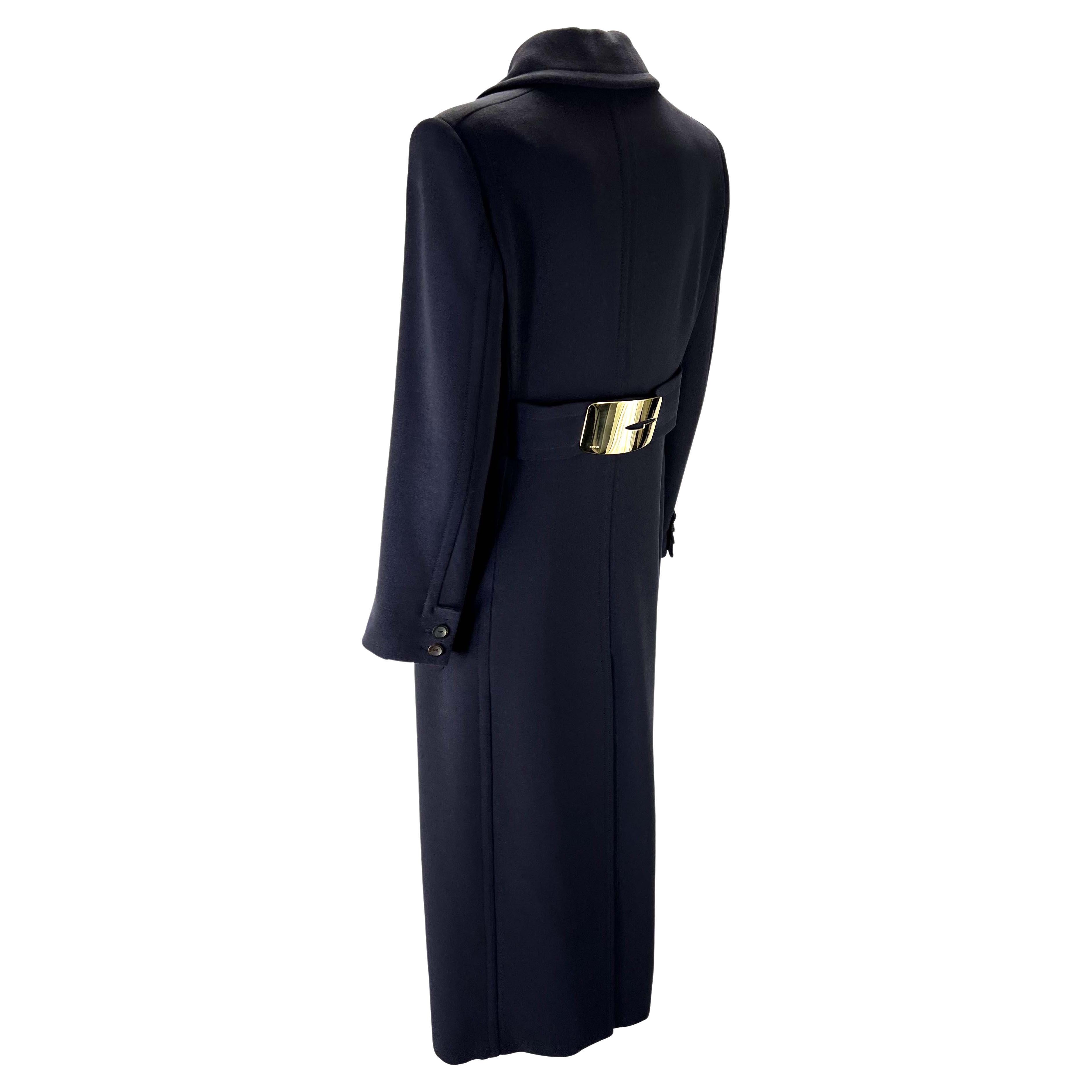 F/W 1996 Gucci by Tom Ford Navy Runway G Oversized Buckle Wool Trench Overcoat (Trench en laine avec boucles) en vente 5