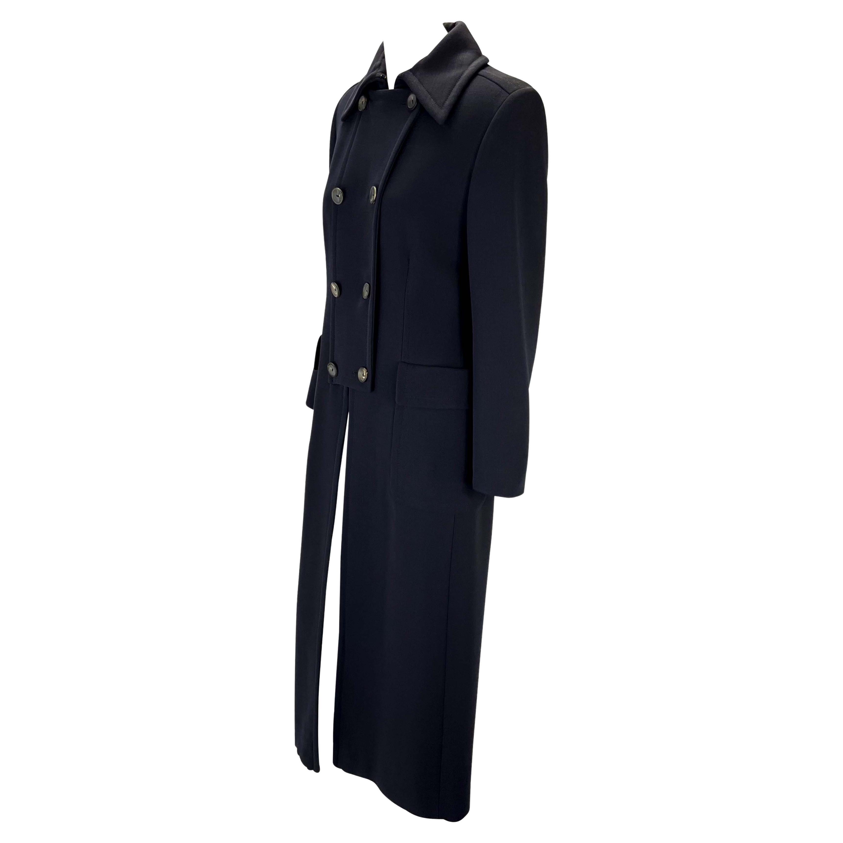 Women's F/W 1996 Gucci by Tom Ford Navy Runway G Oversized Buckle Wool Trench Overcoat For Sale
