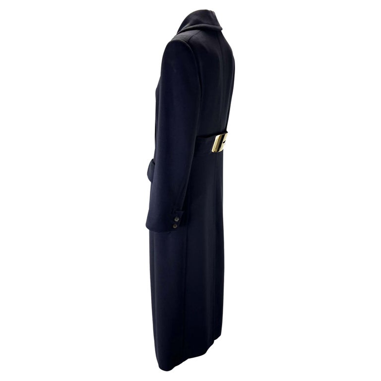 F/W 1996 Gucci by Tom Ford Navy Runway G Oversized Buckle Wool Trench Overcoat For Sale 4