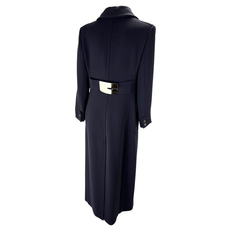 F/W 1996 Gucci by Tom Ford Navy Runway G Oversized Buckle Wool Trench Overcoat For Sale