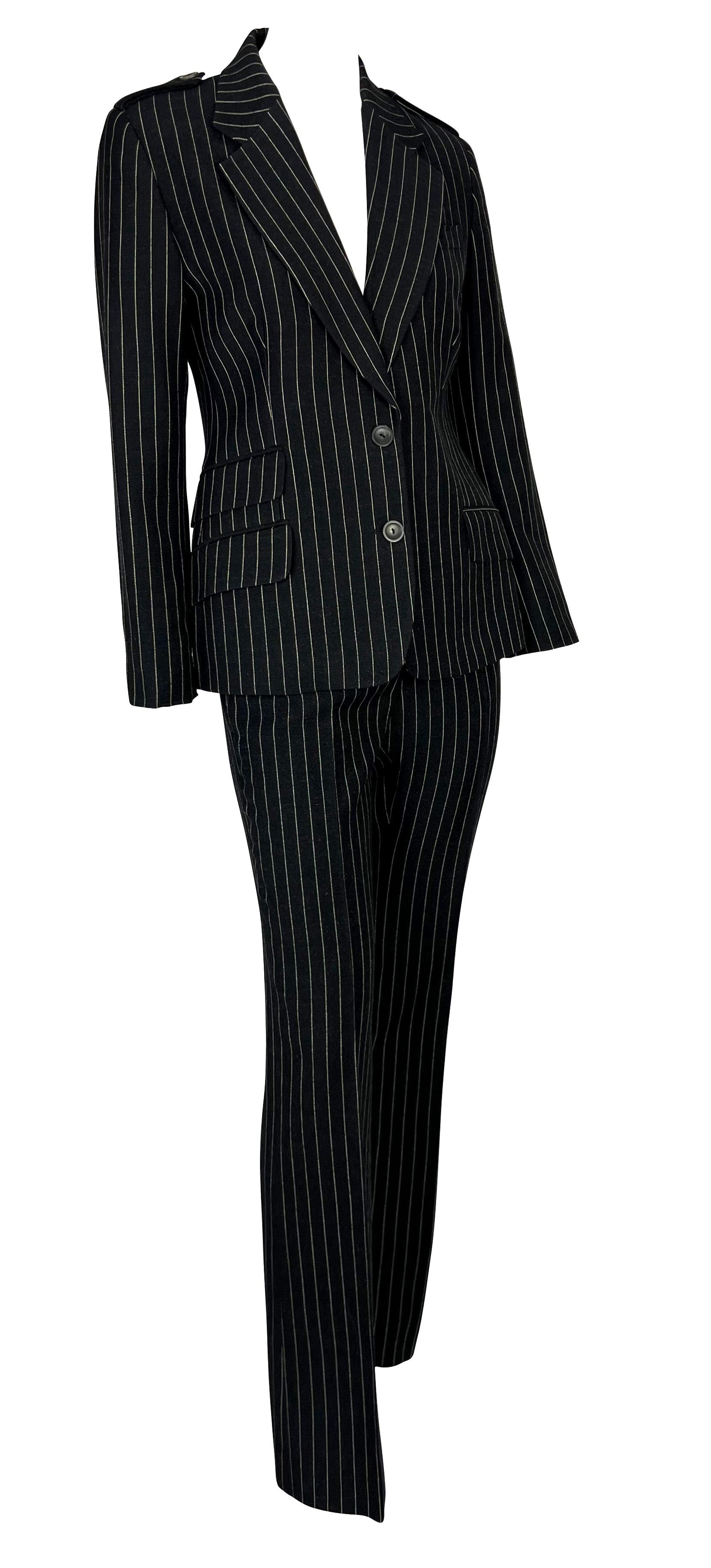 F/W 1996 Gucci by Tom Ford Runway Ad Black Wool Pinstripe Epaulet Pant Suit For Sale 3
