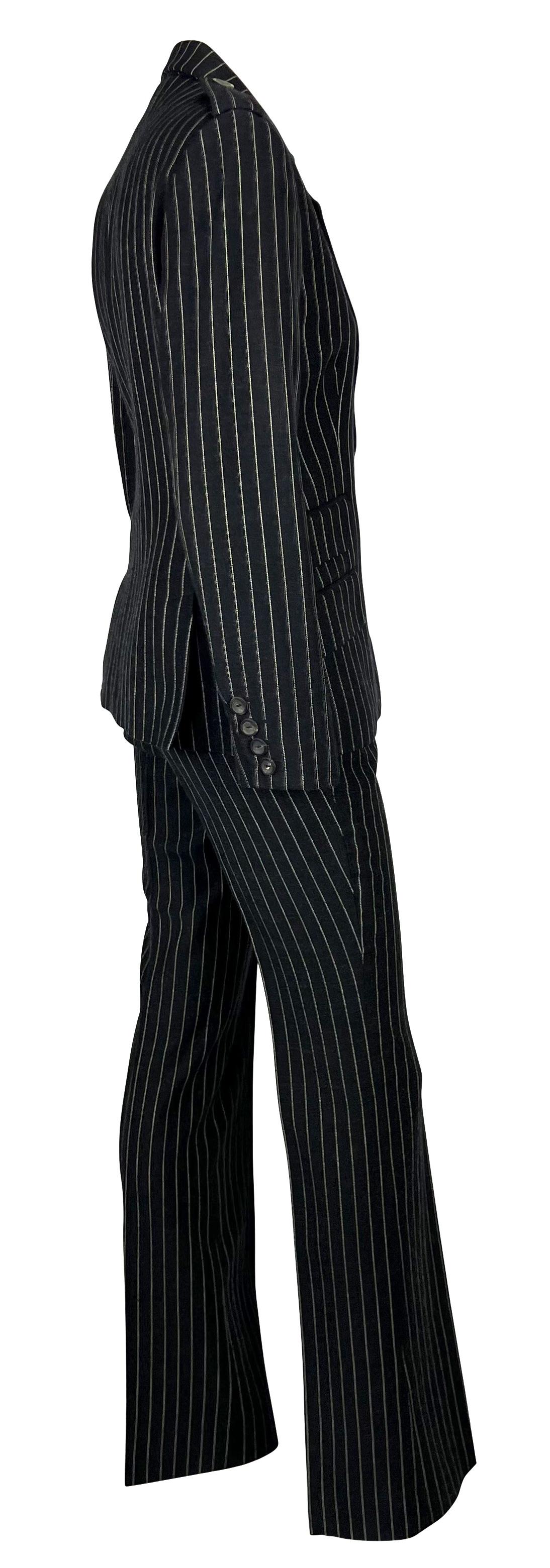 F/W 1996 Gucci by Tom Ford Runway Ad Black Wool Pinstripe Epaulet Pant Suit For Sale 1